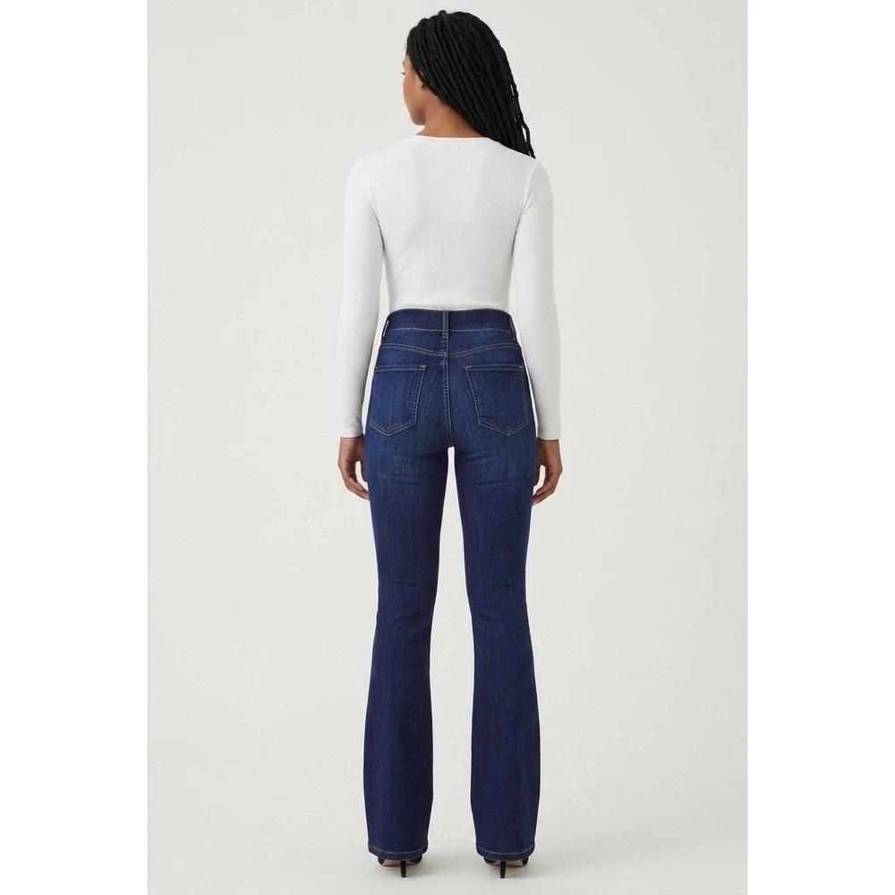 Spanx Midnight Blue Flared High Rise Pull-On Sliming Large Denim Stretch Jeans - Picture 2 of 12